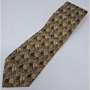 Zianetti Italian Silk Collection Necktie Mens Brown Gold Swirl Geometric Classic